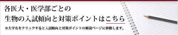 各医大・医学部ごとの生物の入試傾向と対策ポイントはこちら